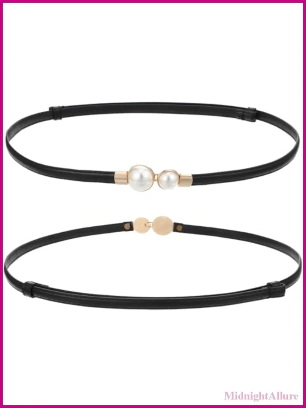 Thin PU Leather Pearl Buckle Skinny Waist Belt for Dress